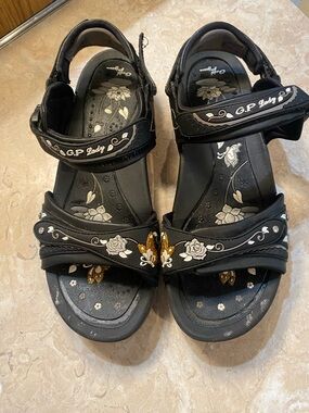 Black Floral Comfort Sandals for Women